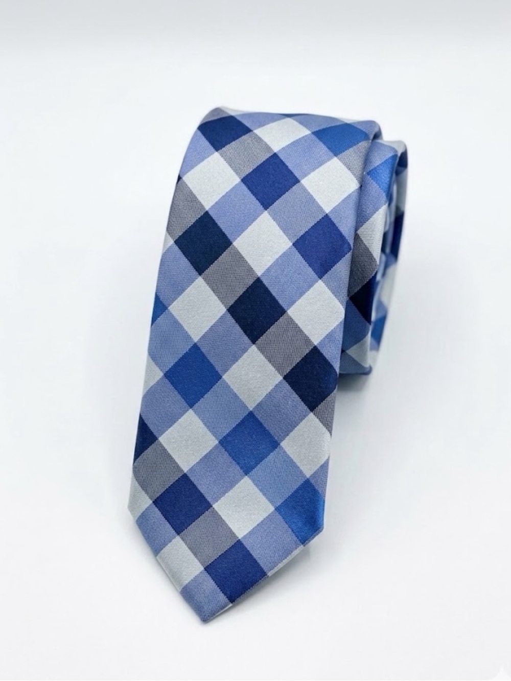 Perry Ellis Portfolio Men's Blue Gingham Plaid Check Silk Blend Neck Tie
